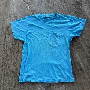 Vintage 80s Teal Pocket Tee Shirt Blank Boxy Short Sleeve Thin Distressed Mens M